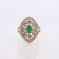 10k Filigree Emerald diamond ornate shield ring. 10k Art Deco diamond ring. Large Shield Filigree ring.