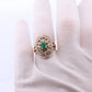 10k Filigree Emerald diamond ornate shield ring. 10k Art Deco diamond ring. Large Shield Filigree ring.
