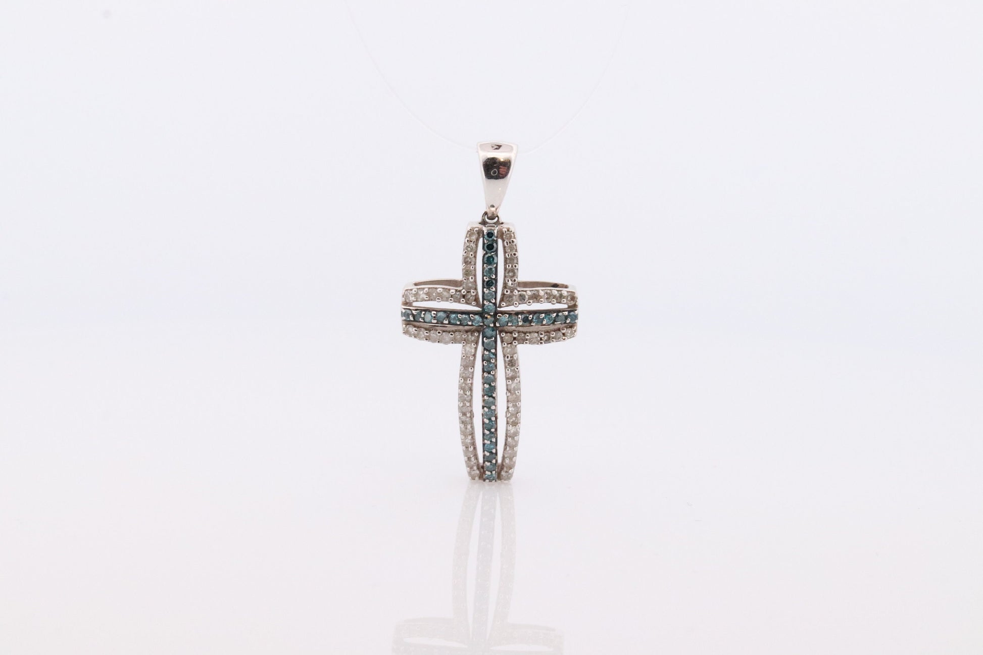 10k Gold Cross Crucifix with Diamonds. 10k Blue Diamond Cluster Pendant. Diamond Encrusted Crucifix.