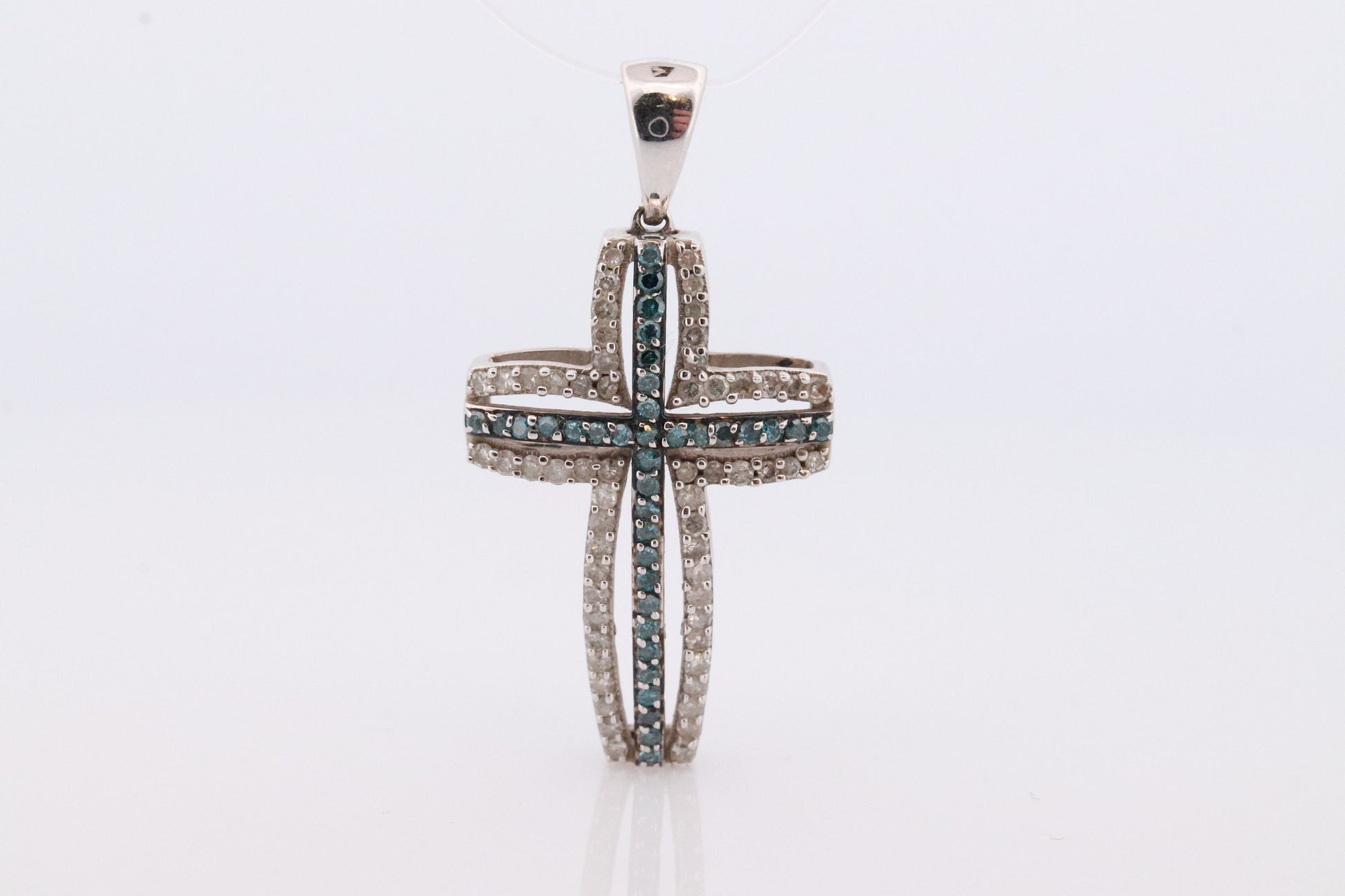 10k Gold Cross Crucifix with Diamonds. 10k Blue Diamond Cluster Pendant. Diamond Encrusted Crucifix.