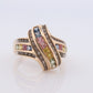 Multi-Color Sapphire Ring. 14k Yellow Gold ring. Colorful Sapphire channel set. Sapphire with diamonds.