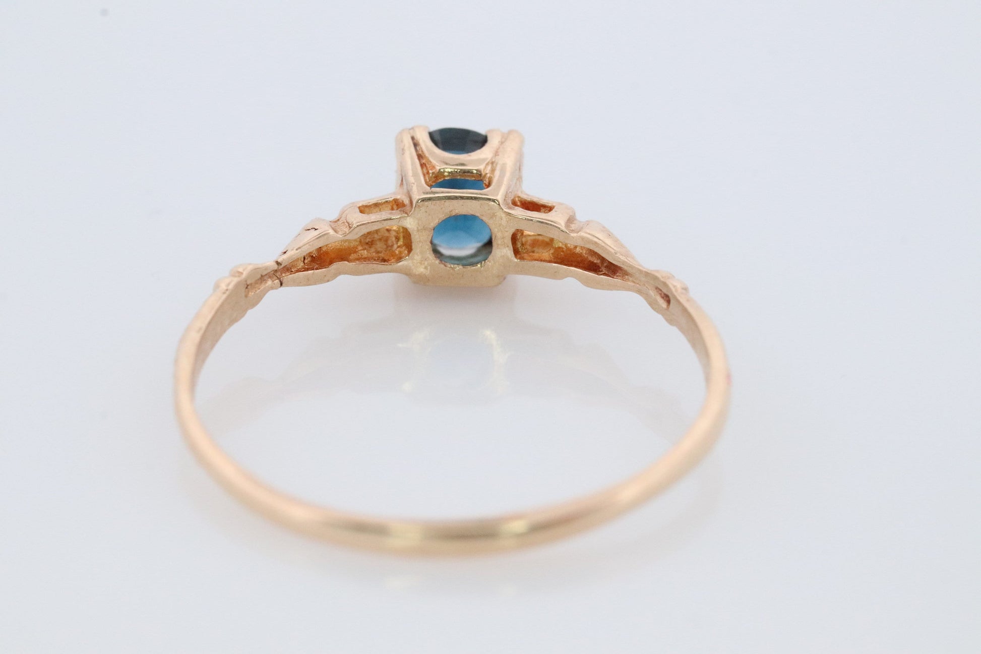 Otsby Barton Sapphire Ring. 10k Yellow Gold Square Claw Design. OB from Art Deco 1920 Era. Oval Sapphire Claw ring.