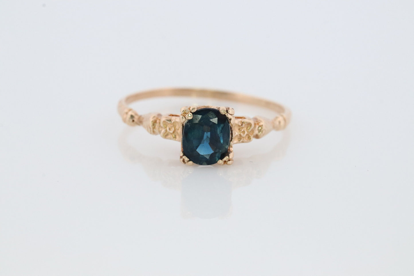 Otsby Barton Sapphire Ring. 10k Yellow Gold Square Claw Design. OB from Art Deco 1920 Era. Oval Sapphire Claw ring.