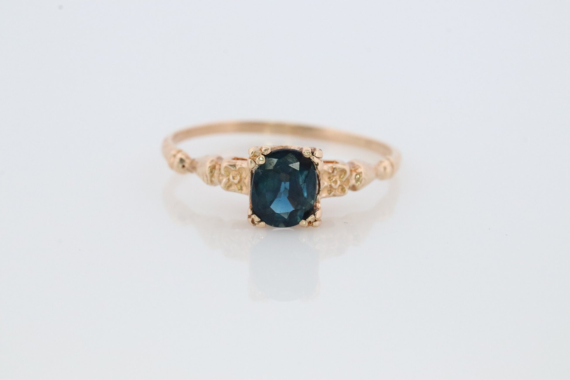 Otsby Barton Sapphire Ring. 10k Yellow Gold Square Claw Design. OB from Art Deco 1920 Era. Oval Sapphire Claw ring.