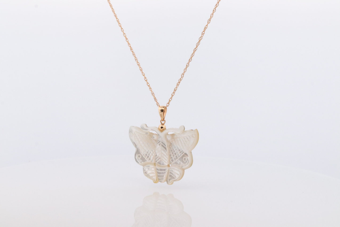MOP 14k Butterfly. Large Butterfly Pendant. 14k yellow gold chain necklace. PJS Gold Pendant. st(77)