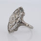 18k Filigree three diamond shield ring. 18k Art Deco trio triple diamond shield ring. Antique Shield Diamond ring.