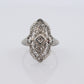 18k Filigree three diamond shield ring. 18k Art Deco trio triple diamond shield ring. Antique Shield Diamond ring.