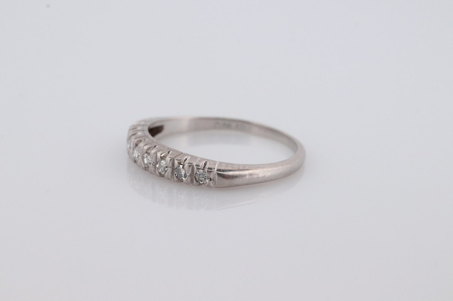 Antique Platinum Diamond eternity channel band. Art Deco diamond eternity infinity band.