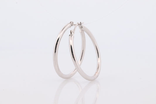 14k White Gold HOOP Earrings. HOOP Puffed Dangle earrings by JCM Jacmel. Wide Hoops.