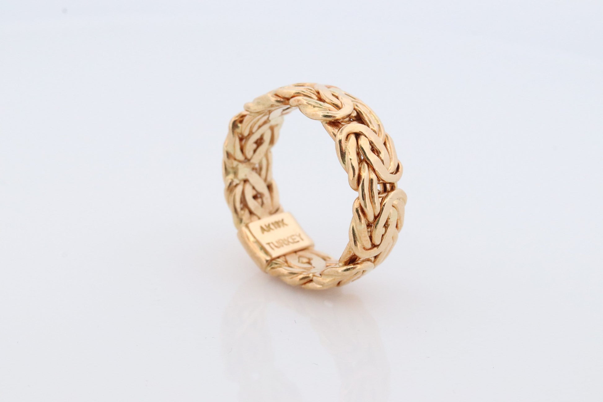 18k Byzantine Chain Ring. 18k Wide Byzantine Chain Band. Chain link Ring. Heavy Wide Turkey ring.