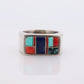 Heavy Navajo Sterling Silver Signet ring. Lapis Turquoise Coral Inlay Design. Mariann Mary Ann Spencer Navajo Tribe. Native American Zuni