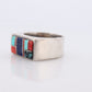 Heavy Navajo Sterling Silver Signet ring. Lapis Turquoise Coral Inlay Design. Mariann Mary Ann Spencer Navajo Tribe. Native American Zuni