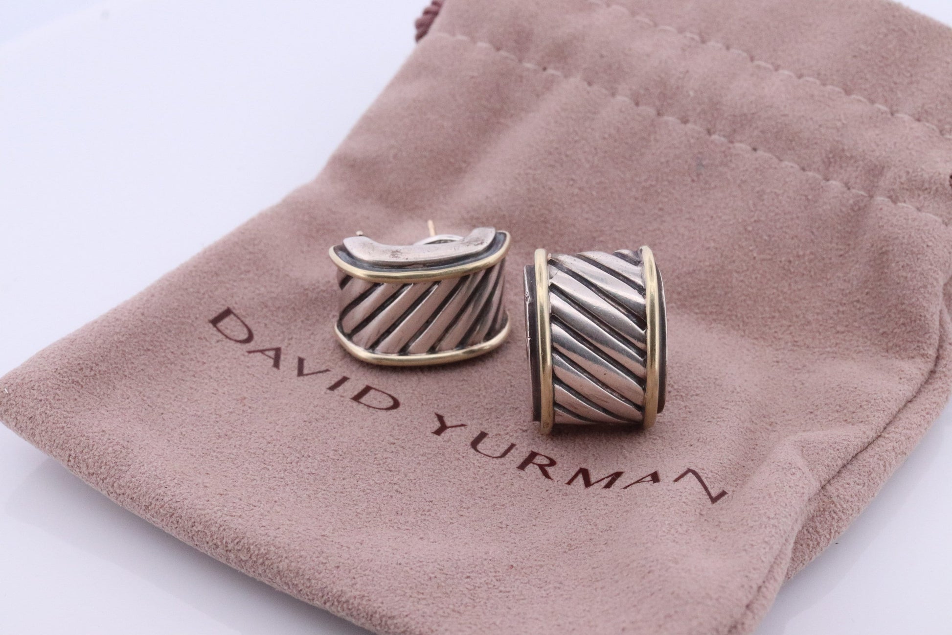 David Yurman Sterling and 14k Gold Heavy CABLE Drop Earrings. Pierced Omega Back David Yurman earrings