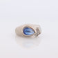 14k Sapphire ring. 14k White Gold Genuine Pear Sapphire Cabochon bezel with Diamond Heavy signet ring. Mens Heavy Signet ring. Pinky ring