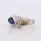 14k Sapphire ring. 14k White Gold Genuine Pear Sapphire Cabochon bezel with Diamond Heavy signet ring. Mens Heavy Signet ring. Pinky ring