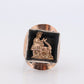 18k Heavy Signet ring. Aztec Mayan or Inca with Llama Alpaca Farmer Bust. Enamel 18k Embossed coin Sterling Silver band