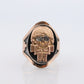 18k Heavy Signet ring. Aztec Mayan or Inca with Warrior Head Chief Bust. Red Enamel 18k Embossed coin Sterling Silver band