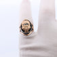 18k Heavy Signet ring. Aztec Mayan or Inca with Warrior Head Chief Bust. Red Enamel 18k Embossed coin Sterling Silver band