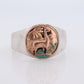 18k Heavy Signet ring. Aztec Mayan or Inca with Llama Alpaca Scenery Bust. Turquoise Enamel 18k Embossed coin Sterling Silver band