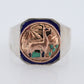 18k Heavy Signet ring. Aztec Mayan or Inca with Llama Alpaca Scenery Bust. Turquoise Enamel 18k Embossed coin Sterling Silver band