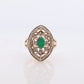 10k Filigree Emerald diamond ornate shield ring. 10k Art Deco diamond ring. Large Shield Filigree ring.