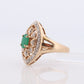 10k Filigree Emerald diamond ornate shield ring. 10k Art Deco diamond ring. Large Shield Filigree ring.