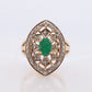 10k Filigree Emerald diamond ornate shield ring. 10k Art Deco diamond ring. Large Shield Filigree ring.