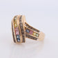 Multi-Color Sapphire Ring. 14k Yellow Gold ring. Colorful Sapphire channel set. Sapphire with diamonds.