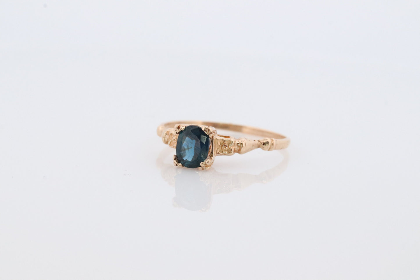 Otsby Barton Sapphire Ring. 10k Yellow Gold Square Claw Design. OB from Art Deco 1920 Era. Oval Sapphire Claw ring.