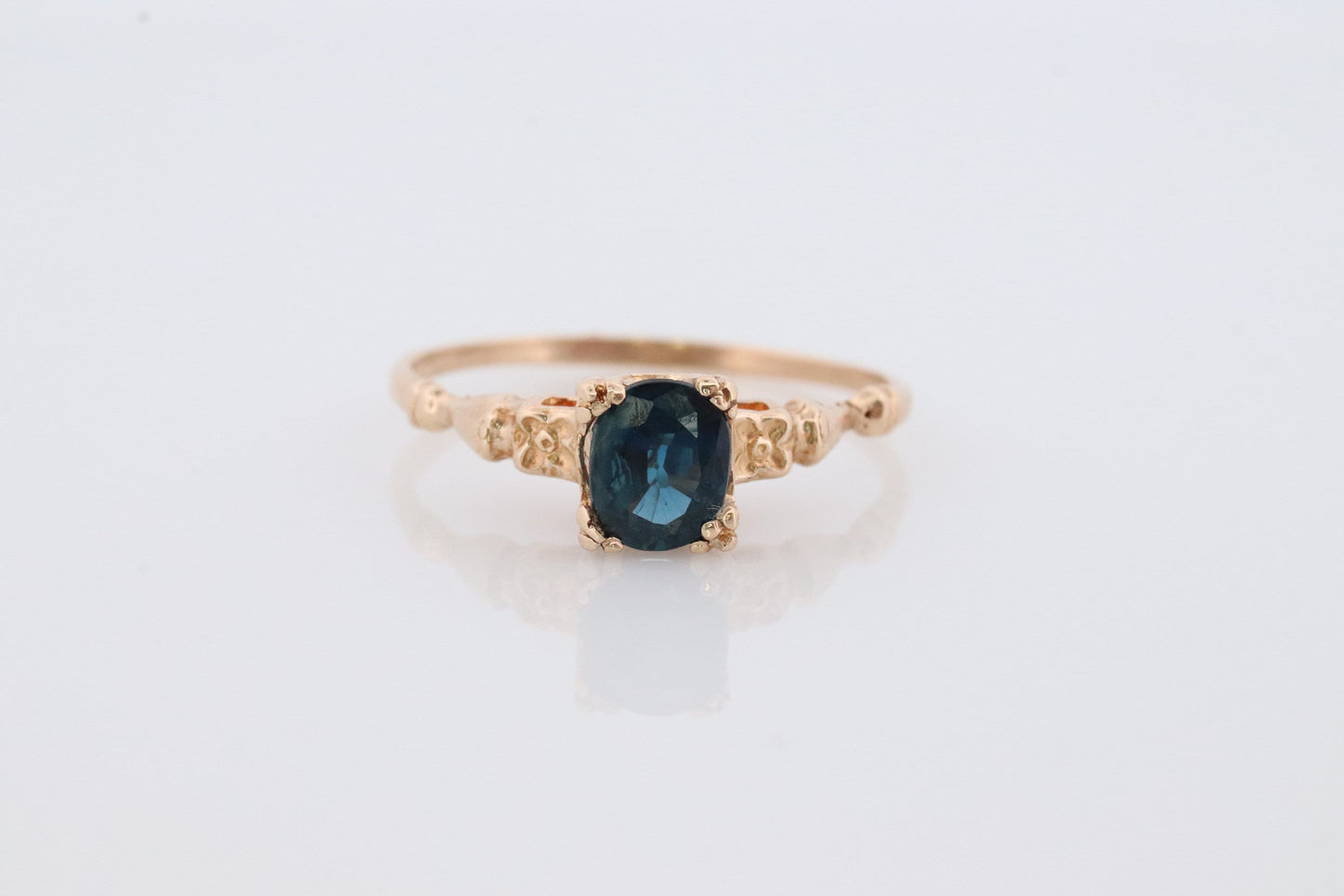 Otsby Barton Sapphire Ring. 10k Yellow Gold Square Claw Design. OB from Art Deco 1920 Era. Oval Sapphire Claw ring.