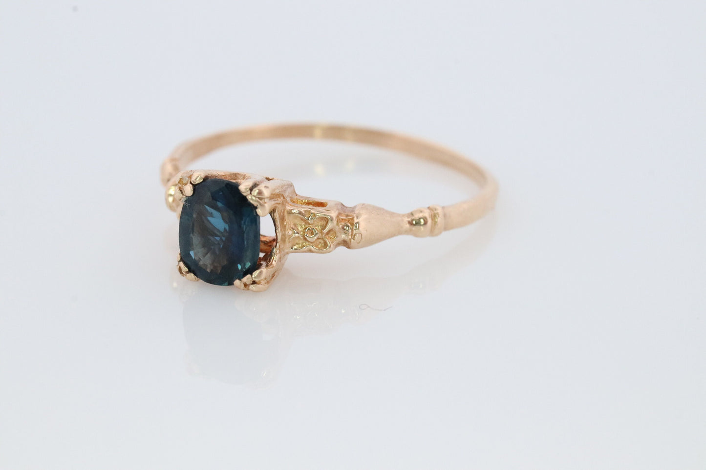 Otsby Barton Sapphire Ring. 10k Yellow Gold Square Claw Design. OB from Art Deco 1920 Era. Oval Sapphire Claw ring.