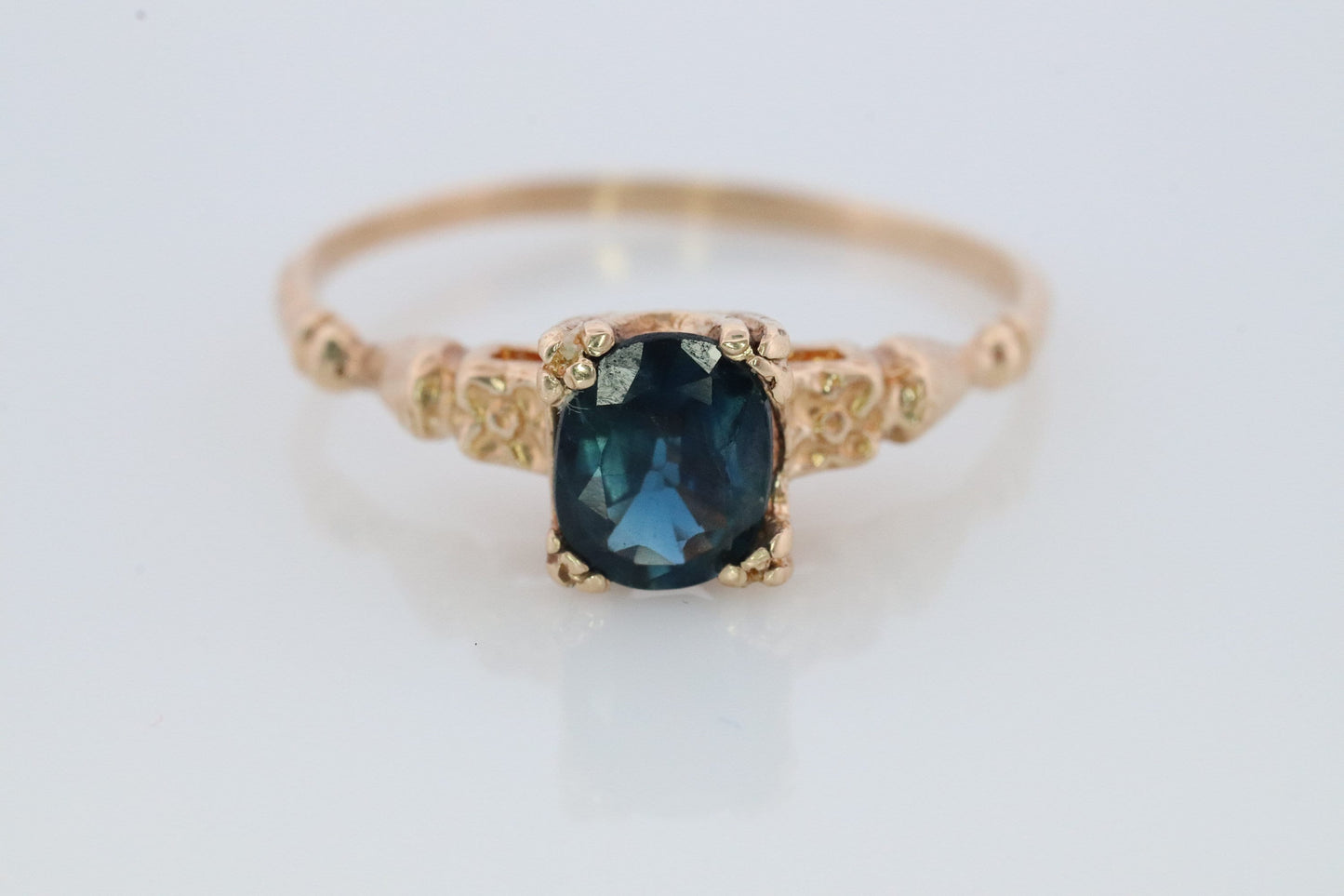 Otsby Barton Sapphire Ring. 10k Yellow Gold Square Claw Design. OB from Art Deco 1920 Era. Oval Sapphire Claw ring.