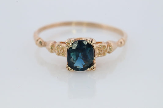 Otsby Barton Sapphire Ring. 10k Yellow Gold Square Claw Design. OB from Art Deco 1920 Era. Oval Sapphire Claw ring.