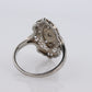 18k Filigree three diamond shield ring. 18k Art Deco trio triple diamond shield ring. Antique Shield Diamond ring.