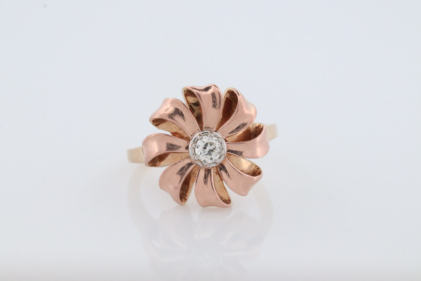 JABEL 14k Platinum Diamond Solitaire ring. Vintage 14k Large Flower Starburst JABEL.