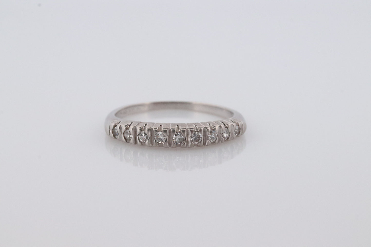 Antique Platinum Diamond eternity channel band. Art Deco diamond eternity infinity band.