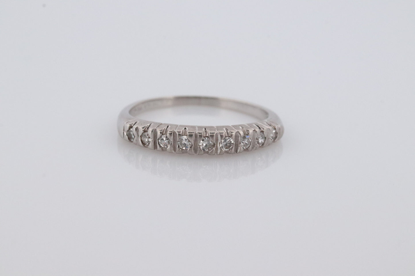 Antique Platinum Diamond eternity channel band. Art Deco diamond eternity infinity band.