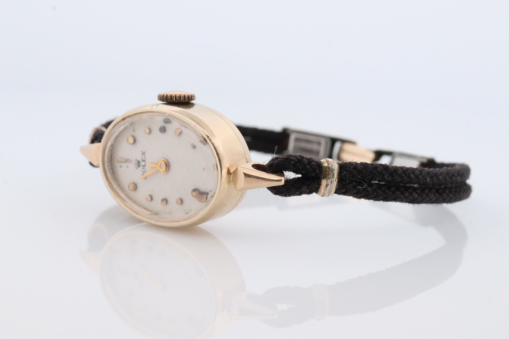 14k Rolex Womens Cocktail Watch. 14k gold Manual Windup. 1950s Ladies Rolex Cable Watch. Rolex Cord wristwatch.