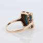 10k Turquoise and diamond ring. Copper Vein Turquoise and center diamond multi-tone yellow gold ring. Mourning Ring Victorian.