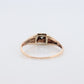 14k Art Deco Diamond ring. 14k Yellow Gold Square cathedral Ring. Engraved Flower.