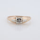 14k Art Deco Diamond ring. 14k Yellow Gold Square cathedral Ring. Engraved Flower.