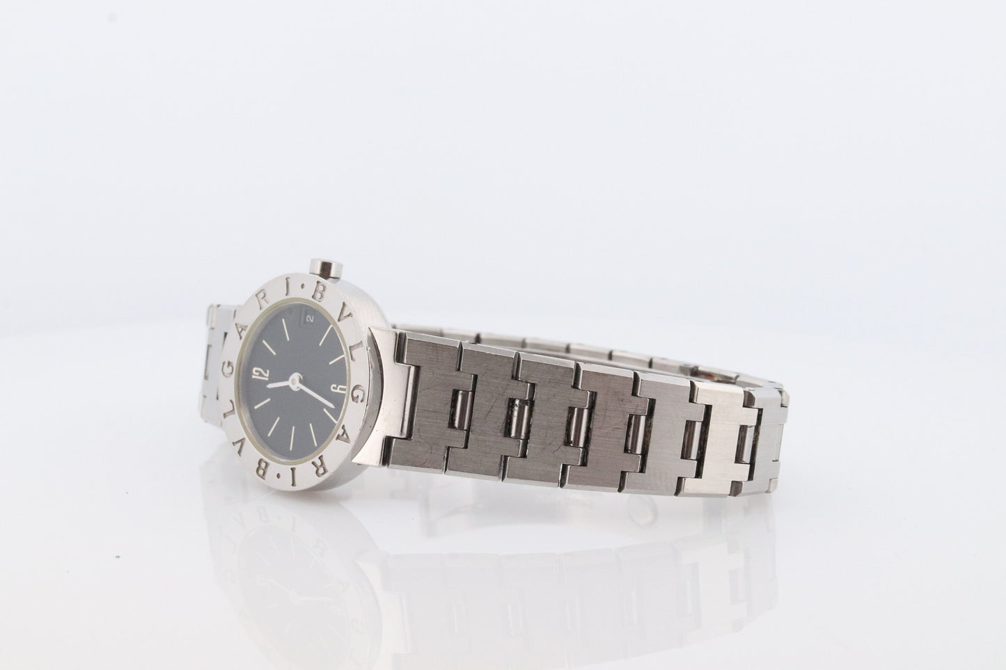 Vintage BVLGARI Watch. Bulgari BB 23 SS Stainless Steel Quartz Watch. Ladies Womens Luxury Watch. Black Dial.