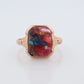 10k DAHLIA Cabochon ring. Copper Vein Turquoise and Oyster collage gem. Dahlia multi color gem.