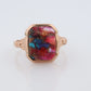 10k DAHLIA Cabochon ring. Copper Vein Turquoise and Oyster collage gem. Dahlia multi color gem.