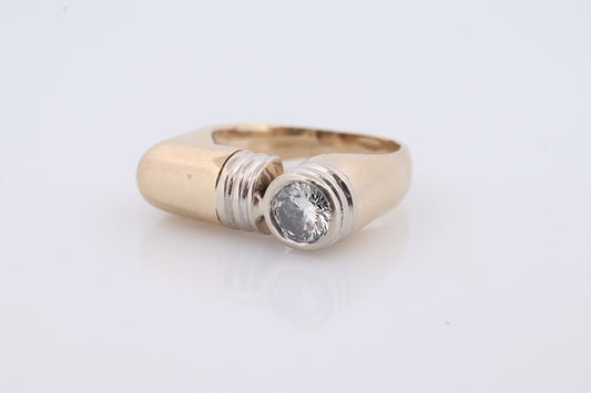 14k Diamond Solitaire Flat signet ring. 0.60ct Diamond bezel set into Signet band. Pinky ring. Large Diamond Solitaire.