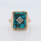 10k Turquoise and diamond ring. Copper Vein Turquoise and center diamond multi-tone yellow gold ring. Mourning Ring Victorian.