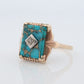 10k Turquoise and diamond ring. Copper Vein Turquoise and center diamond multi-tone yellow gold ring. Mourning Ring Victorian.