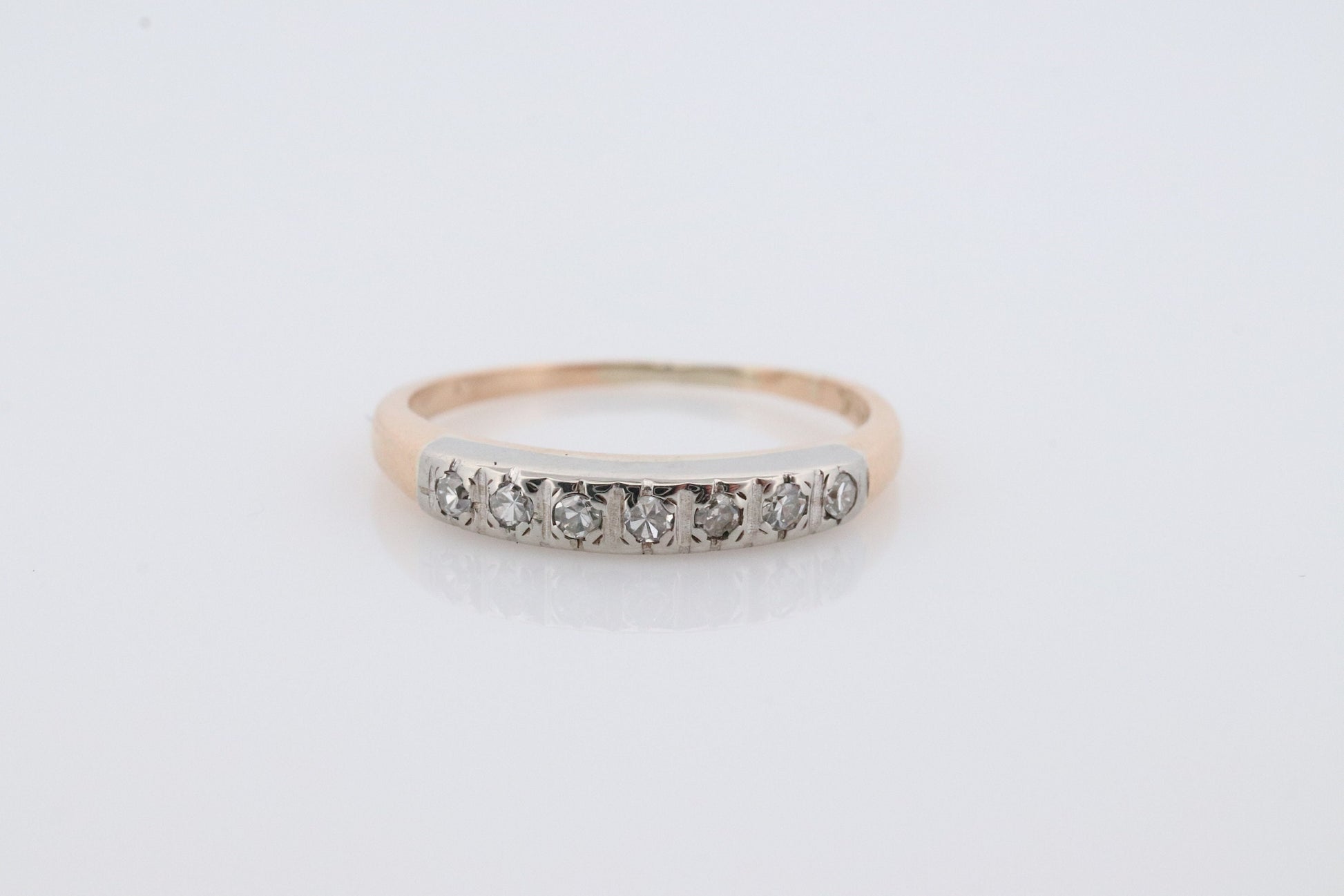 Antique 14k Diamond eternity channel band. Yellown and White Gold Art Deco 1930s diamond eternity infinity band.