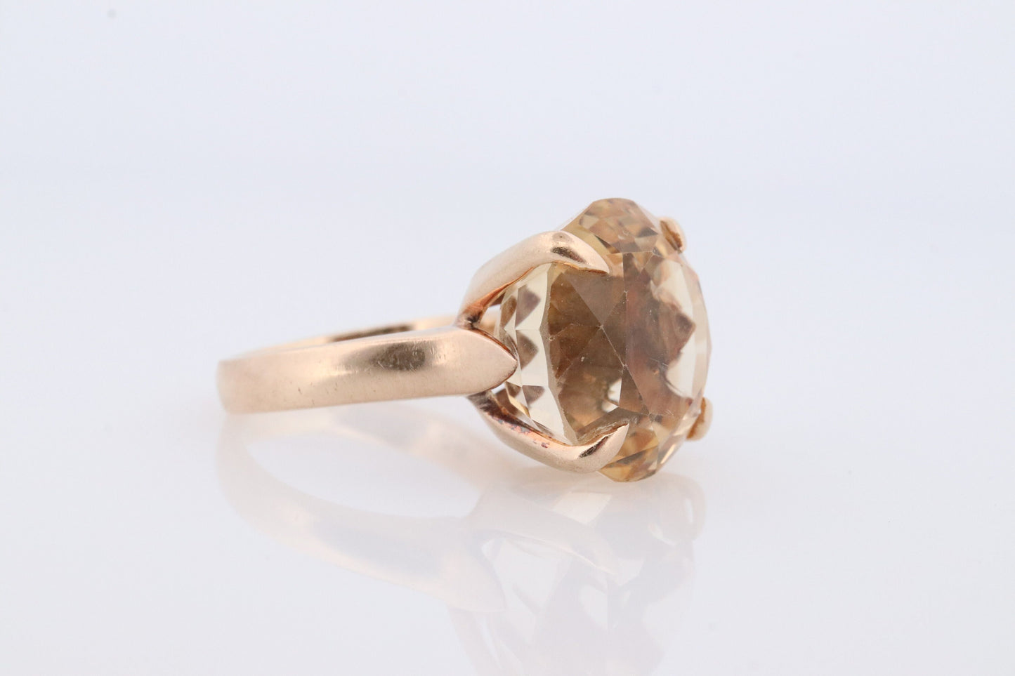 Large Yellow Citrine ring. 14k yellow gold Heavy Large Prong Set Round Citrine