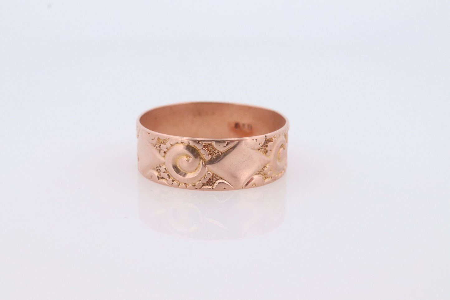 10k Ostby Barton Cigar Band. 10k Rose Gold Embossed Design wide ring. OB from Art Deco 1920 Era. Wide Fit Band.